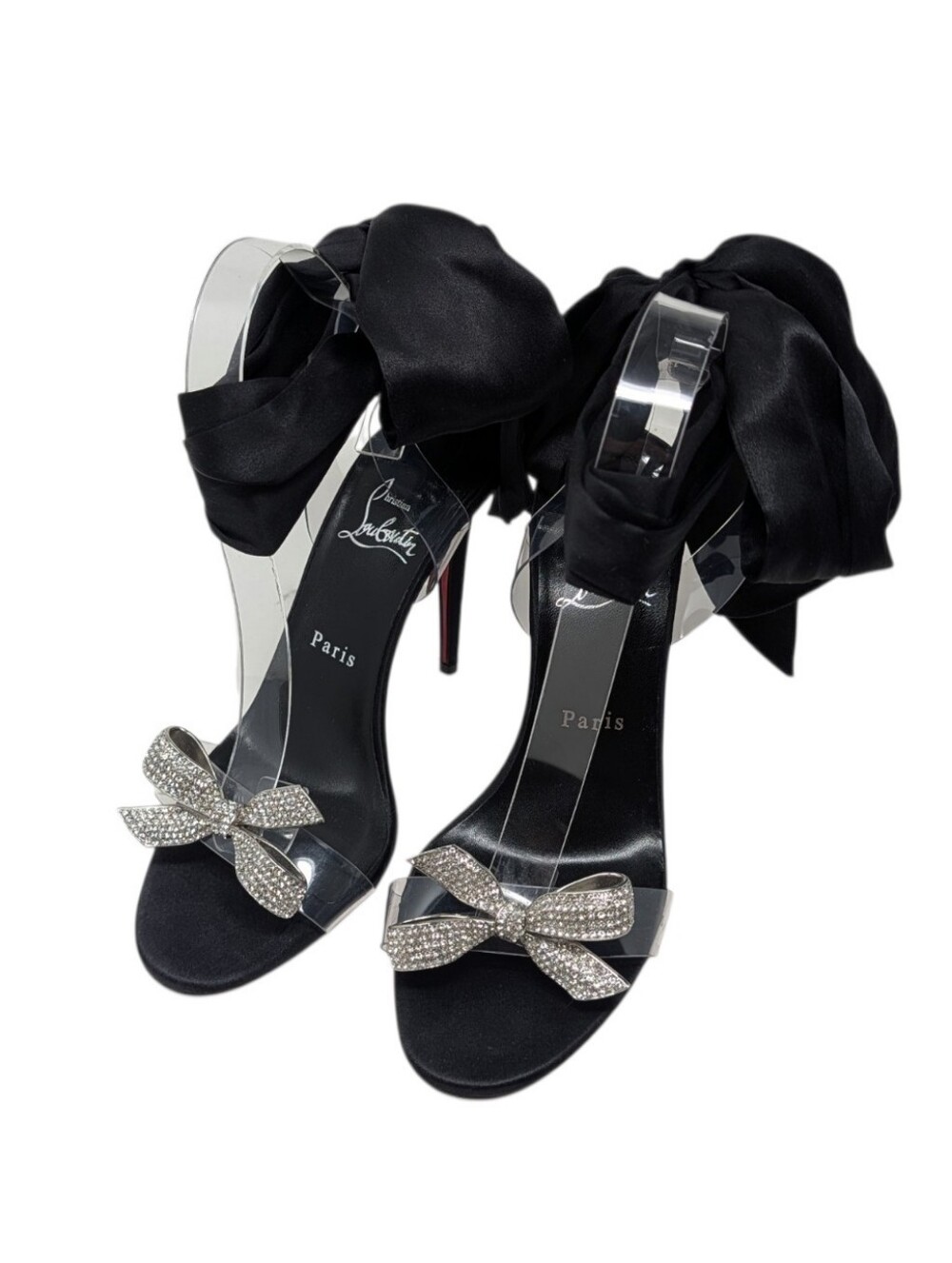 Christian Louboutin Astrinodo Crystal Bow Satin Dress Up Evening Sandals Size 39